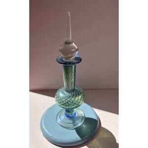 Stuart Abelman Art Glass Iridescent Pulled Feather Perfume Bottle 1981